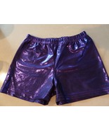 Purple shorts hot pants metallic childs size L 12-14 stretch polyester s... - $114.93 MXN