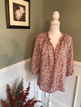 Max Studio Women&#39;s Pink Floral Ruffle V-Neck Blouse Size Small - £15.85 GBP