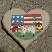  HP23 - Sheep Flag Barn  Primitive wood Sign - $3.95