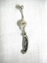 NEW PEWTER RIVER LAKE CANOE BOAT DANGLING CHARM 14g DBL CLEAR CZ BELLY RING - $5.99