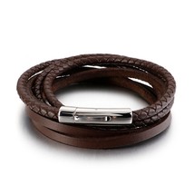 Fashion Multi- Layered Genuine Cowhide Bracelet Men Retro Brown Leather Wrap Bra - £16.40 GBP