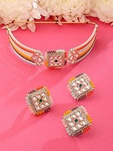 Multicolor Crystal Beaded Multistrand Kundan Choker Necklace Earring Jewelry Set - £22.93 GBP