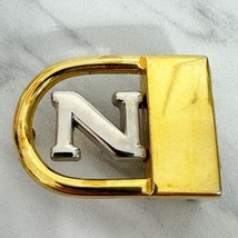 Vintage Silver and Gold Tone N Initial Letter Clamp On Simple Basic Belt Buckle - £5.51 GBP