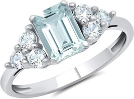 Aquamarine Ring 925 Sterling Silver Band &amp; Statement Handmade Ring All size - £41.99 GBP