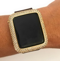 Series 1,2,3 Bling Apple Watch Zirconia Yellow Gold Bezel Case Insert 38... - $116.53