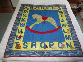 Handmade ROCKING HORSE &amp; ALPHABET Baby QUILT or WALL HANGING - 48&quot; x 53&quot; - £19.93 GBP