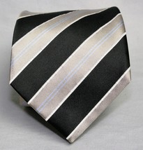 Izod Black, Gold with a hint of Blue Striped Men&#39;s Necktie Tie - £5.34 GBP