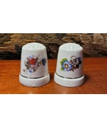 Vintage Pair of Gold Ringed Multicolored Floral Porcelain Sewing Thimbles - £7.90 GBP