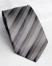 Kenneth Cole Reaction Silver Gray Striped Design 100% Silk Men&#39;s Necktie Tie - £8.73 GBP