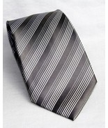 Kenneth Cole Reaction Silver Gray Striped Design 100% Silk Men&#39;s Necktie... - £8.75 GBP