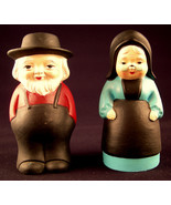 Amish Salt &amp; Pepper Shakers Man Woman Hand Carved Wood - $366.69 MXN
