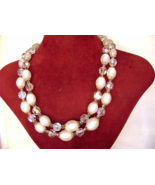 Vintage Marvella Necklace AB Crystal White Lucite Bead 2 Strand Signed - $38.00