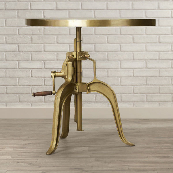 Gold Iron Console Table DemiLune Industrial Adjustable Vintage Crank - $992.01