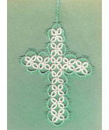 HANDMADE Tatted Cross Bookmark BEAUTIFUL WORK - GTC954 Melon Green - $5.99