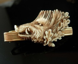 Victorian Tieclip Vintage carved boar head bizarre Figural Tie clip Arkansas Mas - £225.42 GBP