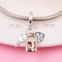 2023 Valentine’s Day Release Two-tone Key, Padlock &amp; Heart Triple Dangle Charm - £12.79 GBP