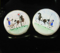 Extra large Italy cuff links  hand painted horse trotter sterling enamel cufflin - £327.73 GBP