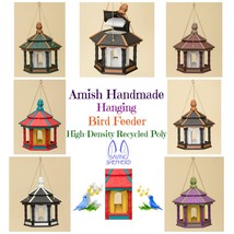 HANGING BIRD FEEDER ~ Amish Handmade Recycled Poly Hexagon in Tan Black ... - £152.30 GBP