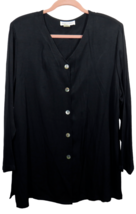 Plus Sz 18W Vintage Impressions Of California Black Button Front Long Sleeve Top - £23.59 GBP