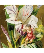 Antique Victorian Trade Card Fairy Girl Lily Flower 1880-90s 5.25 x 3.25 - £26.27 GBP