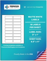 White Sticker Address Labels 3 x 1&quot; Laser Compatible 18 Labels Sheet 25 ... - £24.39 GBP