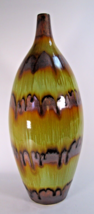 16&quot; MCM Studio Art Green &amp; Orange Copper Drip Glaze Pottery Vase Ceramic Bottle - £21.98 GBP