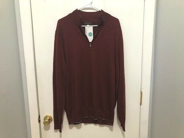 NEW Thomas Dean Men&#39;s Burgundy Wool Blend 1/4 Zip Sweater SZ XL - $14.84