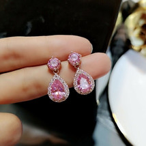 3Ct Oval Cut CZ Pink Sapphire Stud Earrings 14K White Gold Plated-925 Silver - £85.50 GBP