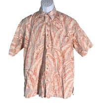COOKE STREET Men&#39;s Short Sleeve Button Down Floral Shirt Orange Medium - $14.84