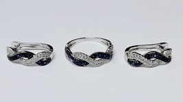 Sapphire and Diamond Helix Earrings and Ring Set - £1,437.04 GBP