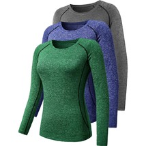 Women&#39;S 3 Pack Athletic Compression Long Sleeve T Shirt,Grey,Blue,Green,Xx-Large - £48.49 GBP