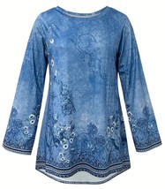 Women’s Blue Flower Boho Wide Sleeve Tunic Top Blouse 2XL - $20.57 CAD
