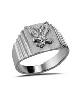 Sterling Silver American Eagle Brushed Rectangle Square Ridged Band Sign... - $109.74 CAD
