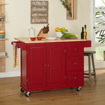 Red Wooden Kitchen Island Utility Cart Rolling Cabinet Storage Drawers Drop Leaf - £681.18 GBP