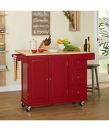 Red Wooden Kitchen Island Utility Cart Rolling Cabinet Storage Drawers D... - £673.40 GBP