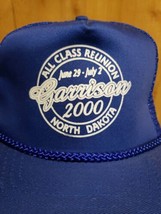 Vintage 2000 Garrison North Dakota Blue Rope Front Mesh Snapback Trucker Hat Cap - £19.70 GBP
