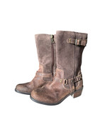 UGG Youth Caddie Lodge Brown Leather Western Boots Buckle Detail Kids Si... - $108.32 CAD