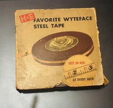 Vintage Keuffel &amp; Esser Favorite Wyteface 50ft Steel Measuring Tape Original Box - £30.43 GBP