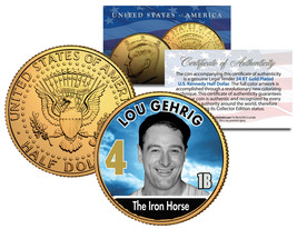 LOU GEHRIG * Baseball Legends * JFK Kennedy Half Dollar 24K Gold Plated ... - £7.44 GBP