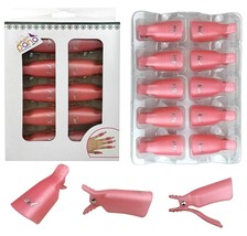 10 Pieces Reusable Acrylic Uv Gel Nail Art Polish Remover Clips In Pink - £11.80 GBP