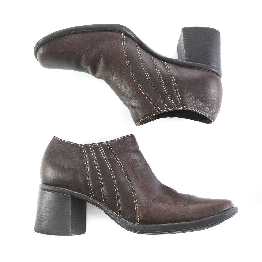 Clarks Dark Brown Leather Ankle Boots Booties Chunky Heels Womens 8.5 M - $29.58