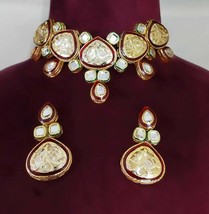 Indian Real Kundan Red Enameled Necklace Set Bollywood Polki Jewelry Statement - £52.53 GBP