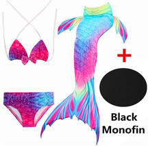 4PCS/Set Purple Swimmable Mermaid Tail With Black Fin Girl Swimwear Costume - £26.37 GBP