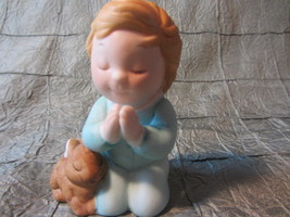 Sweet Bisque Porcelain Girl Praying and her Rabbit Figurine, Praying Boy - $17.50