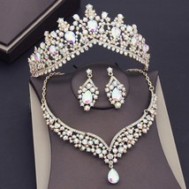 Banquet Party Crystal Bridal Jewelry Sets Crown Necklace Earrings Weddings Sets  - £27.42 GBP