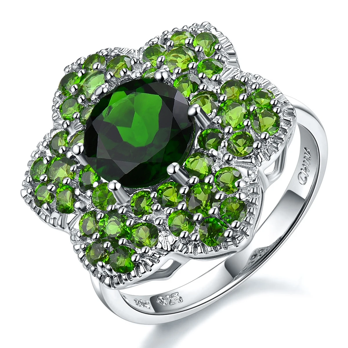 Genuine Chrome Diopside Sterling Silver Rings for Women 3.56 Carats Natural Gems - £76.34 GBP