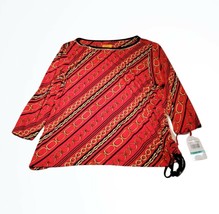 RUBY RD Petite Red 63350 CHAIN STRIPE 3/4 SLEEVE Blouse TOP New With Tags - £19.75 GBP