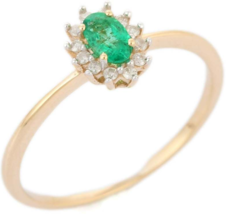 14K Gold Emerald & Diamond Engagement Ring - £152.10 GBP