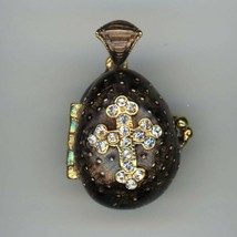 Russian Faux Silver Egg Pendant, crystal CROSS in Dark Brown coated pendant. - £62.24 GBP