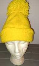 Solid Yellow Pom Pom Winter Soft and Stretch Knit Beanie Vintage - $11.99